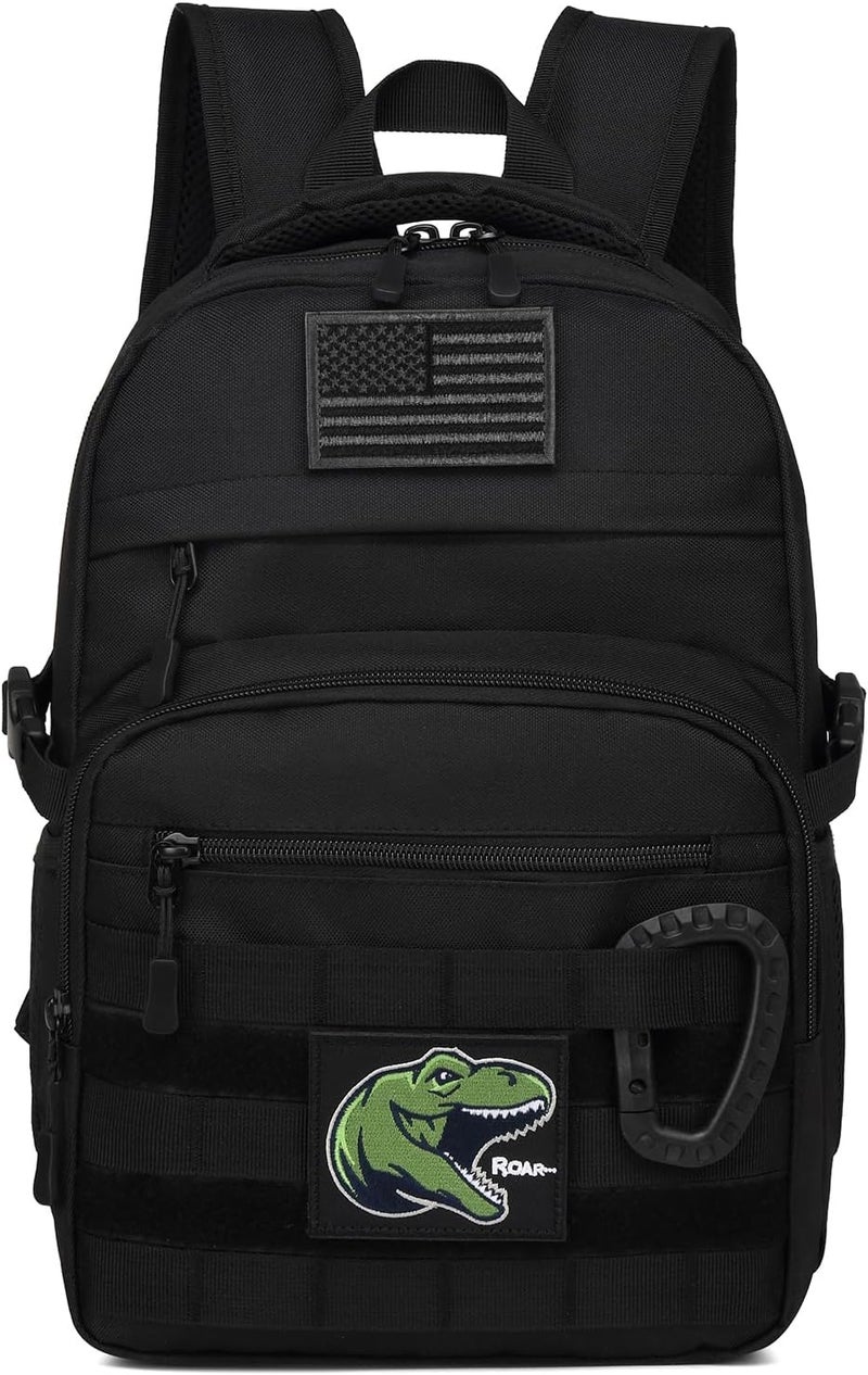 SunForMorning Kids Tactical Backpack Army Molle Bookbag Military Boys Backpack for School, Outdoor, Camping (Includes 2 Patches +1 Carabiner), Black - Image 1